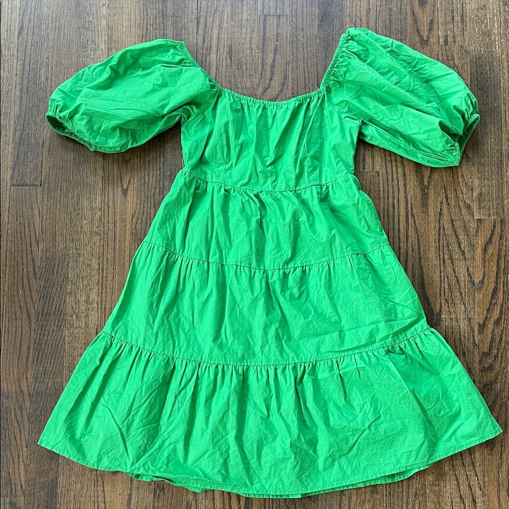 Elegant Green Puff Sleeve Dress